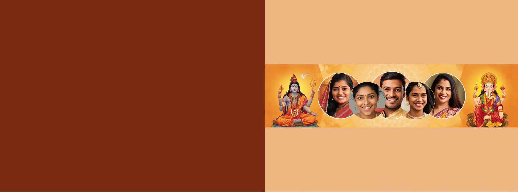 Lord Shiva and Lord Ganesha flanking a montage of diverse smiling MyPanditji community members.